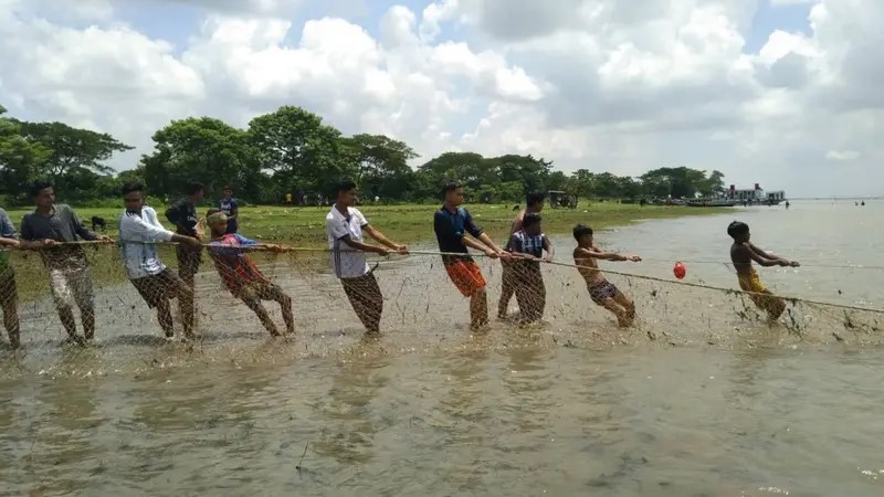 In winter, as water in canals and beels falls, villages see fishing on a festive scale.